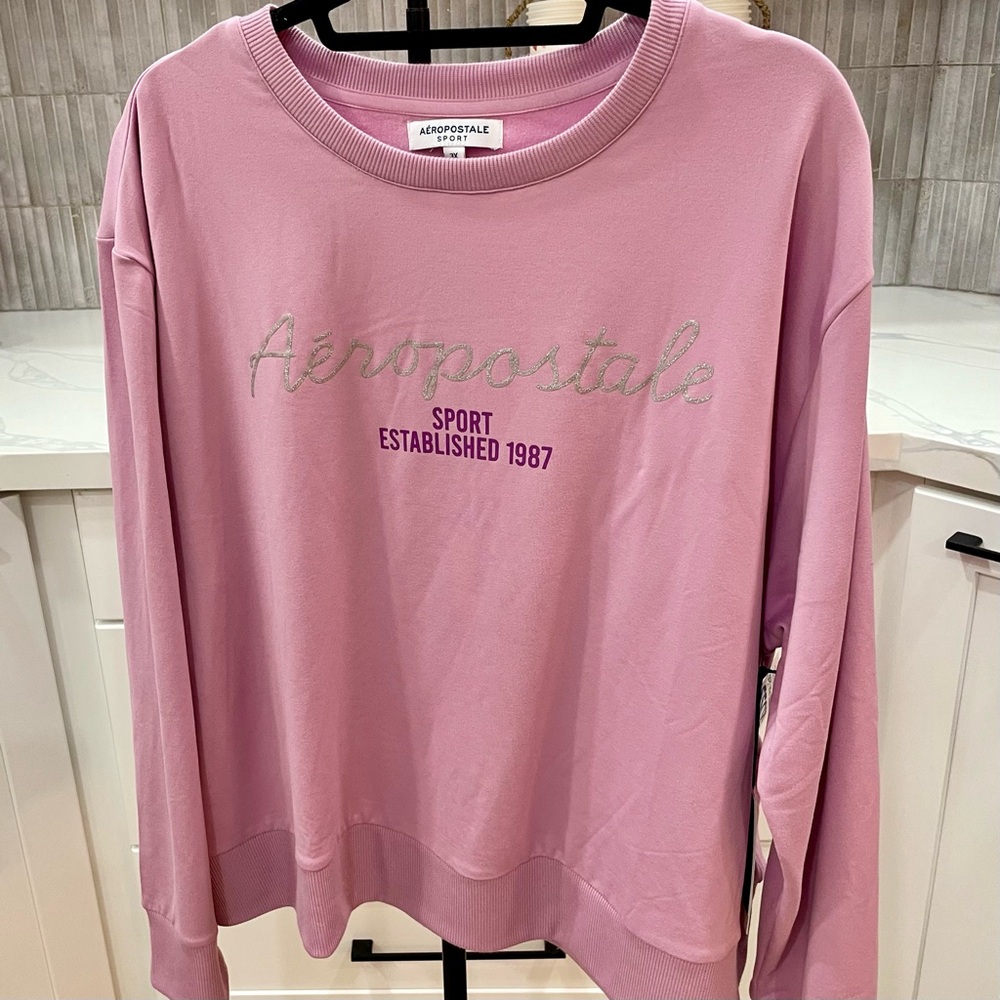 NWT Aeropostale Sport Crewneck Mauve Pink‎ Glitter Graphic - Size 3X